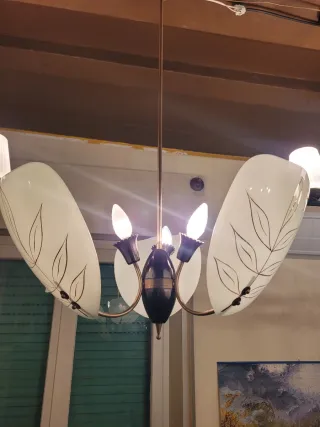 Lampadario ottone e vetro Murano anni'50