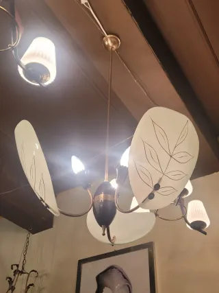 Lampadario ottone e vetro Murano anni'50