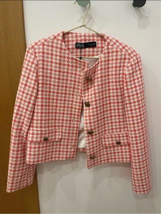 Chaqueta Zara cuadros rosa y blanco