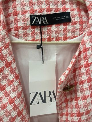 Chaqueta Zara cuadros rosa y blanco
