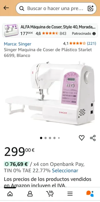 Máquina de coser singer starlet 6699