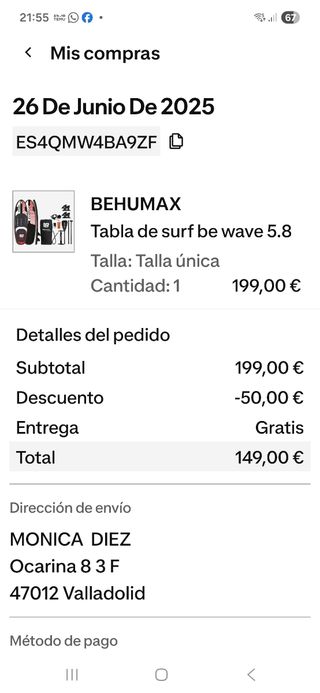 Tabla de surf BEWAVE SURF BOARD 5.8'