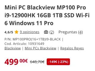 Mini PC Blackview MP100 Pro i9 16GB 1TB SSD
