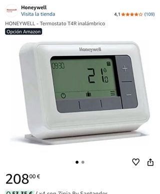 Termostato Honeywell T4R Inalámbrico