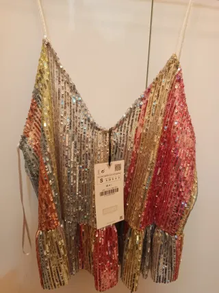 Top lentejuelas Zara multicolor talla S