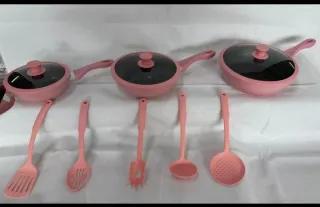 Set Padelle Rosa con Coperchi Trasparenti