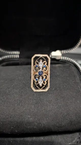 Anillo Lanzadera Oro 18k Zafiro y Diamantes