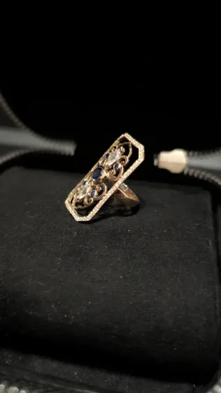 Anillo Lanzadera Oro 18k Zafiro y Diamantes