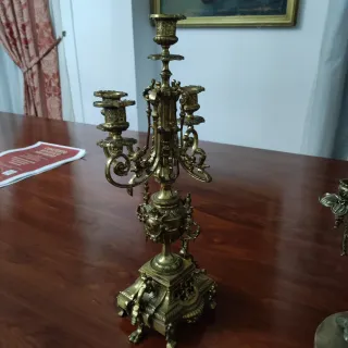 Antiguo Candelabro Portugués Antiguo Bronce