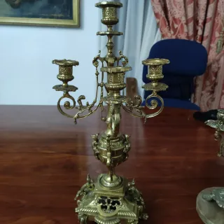 Antiguo Candelabro Portugués Antiguo Bronce