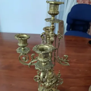 Antiguo Candelabro Portugués Antiguo Bronce