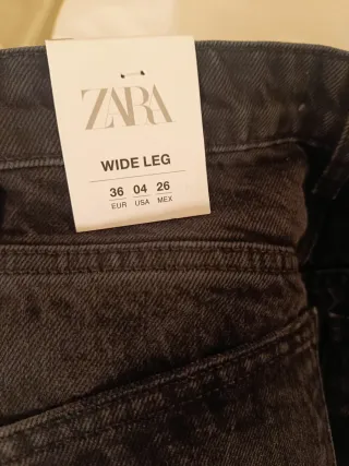 Pantalón Zara Wide Leg Gris Talla 36