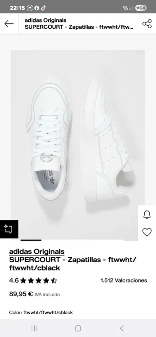 Adidas court Deportivas Talla 38 Blancas originale