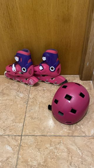 Patines y casco niña rosa y morado