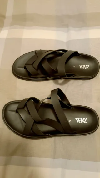 Sandalias Zara Cuero Negro Talla 43