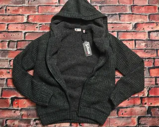 Cardigan Schott Uomo Grigio Zip Cappuccio