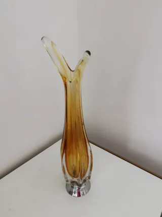 Vaso Murano in Cristallo Dorato e Trasparente