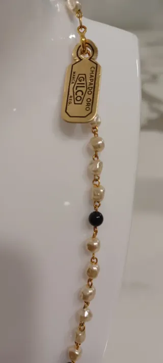 Conjunto Collar y Pulsera Perlas y piedras Negras.