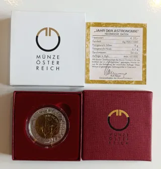 Austria 2009 moneda 25€ plata niobio Astronomía