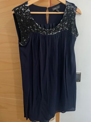 Vestido Mango azul marino con pedrería T.M