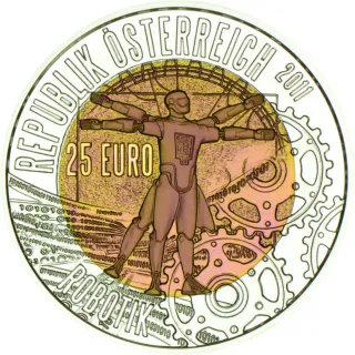 Austria 2011 moneda 25€ plata/niobio Robotica