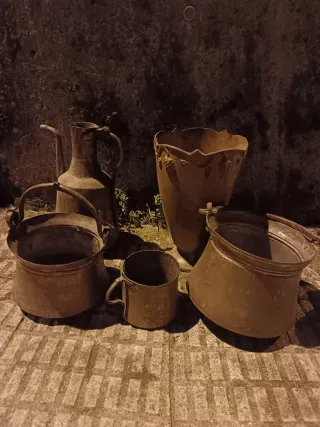 Jarra y cazo de cobre antiguo