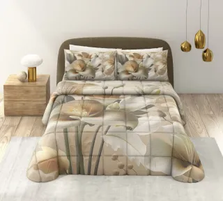 Trapunta con disegno piuma oro e grigio