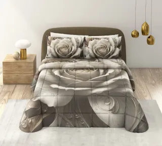 Trapunta con disegno piuma oro e grigio