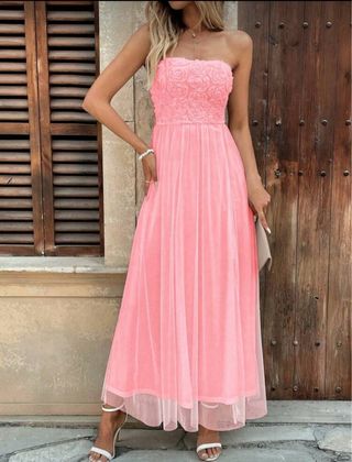 Vestido largo floral rosa