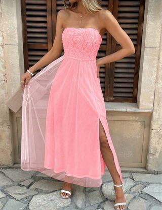 Vestido largo floral rosa