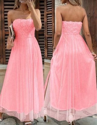 Vestido largo floral rosa