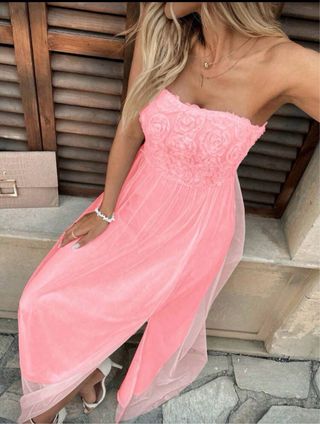 Vestido largo floral rosa