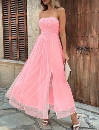 Vestido largo floral rosa