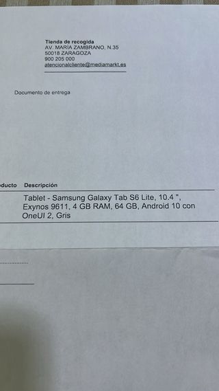 Tablet Samsung Galaxy Tab S6 Lite 64GB Gris