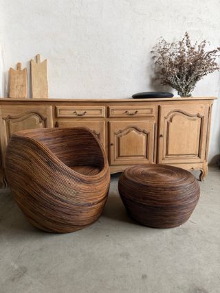 Poltrona e tavolino in rattan