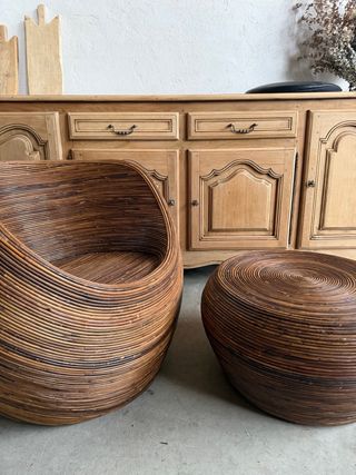 Poltrona e tavolino in rattan