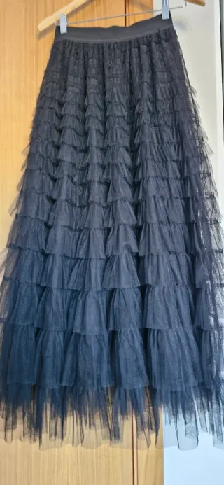 Falda larga tul negra volantes Para fiesta, evento