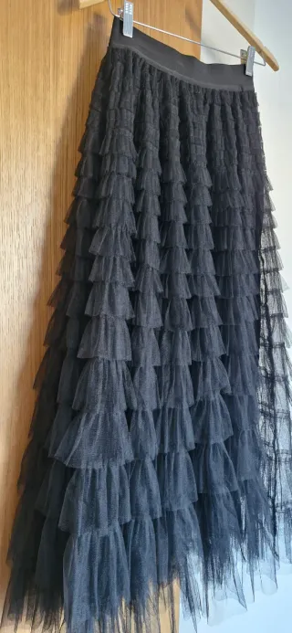 Falda larga tul negra volantes Para fiesta, evento