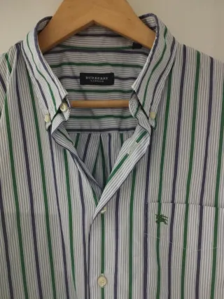 Camisa Burberry Talla L Rayas Azul y Verde