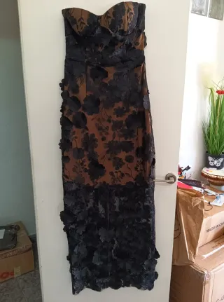Vestido largo negro encaje floral