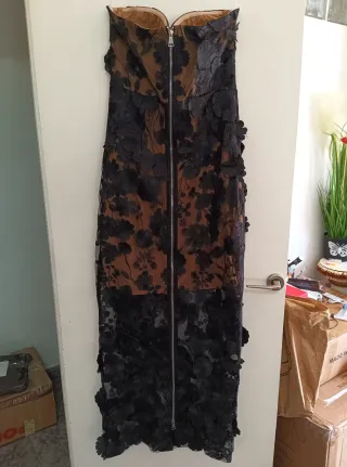 Vestido largo negro encaje floral