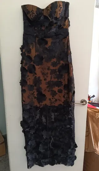 Vestido largo negro encaje floral