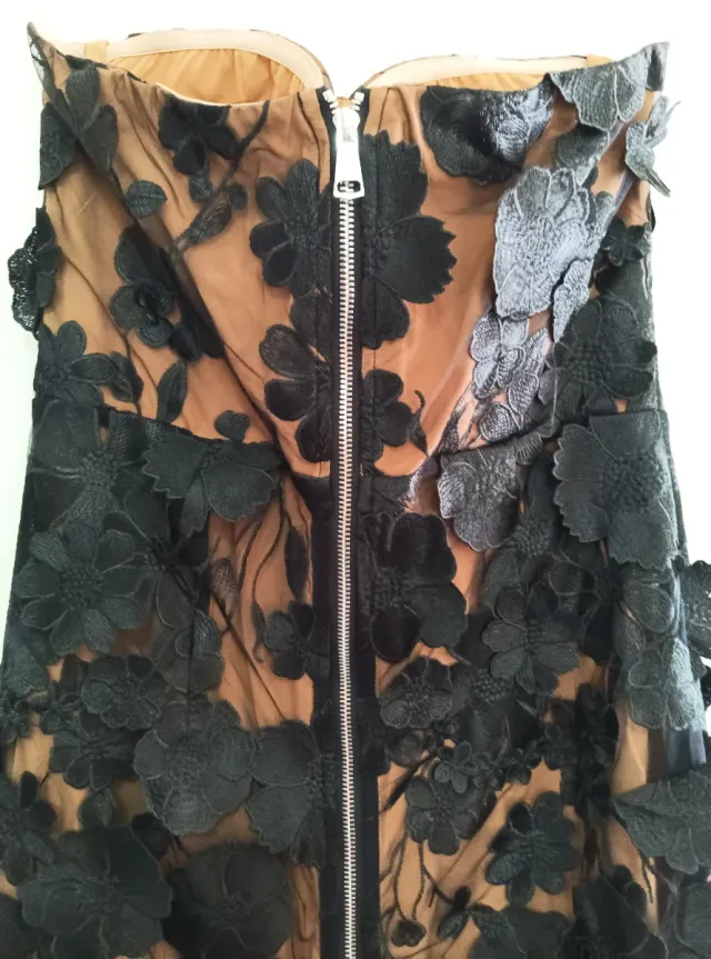 Vestido largo negro encaje floral