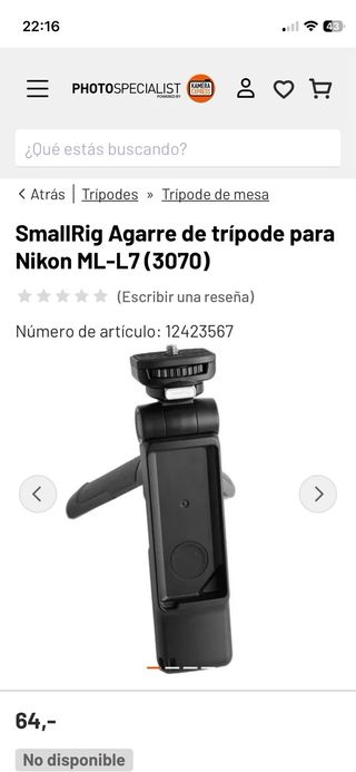 Mando Nikon ML-L7 Bluetooth + Trípode SmallRig