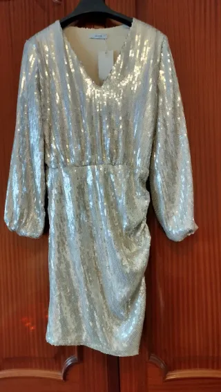 Vestido lentejuelas plateado talla S grande
