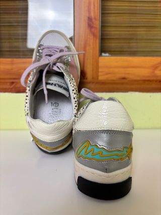 Zapatillas Meline Made in Italy glitter rosa plata