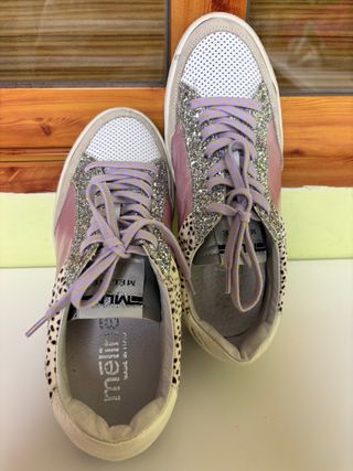 Zapatillas Meline Made in Italy glitter rosa plata