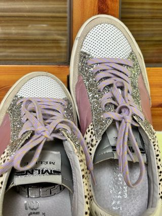 Zapatillas Meline Made in Italy glitter rosa plata