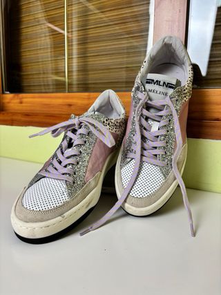 Zapatillas Meline Made in Italy glitter rosa plata