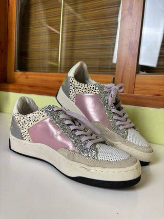 Zapatillas Meline Made in Italy glitter rosa plata